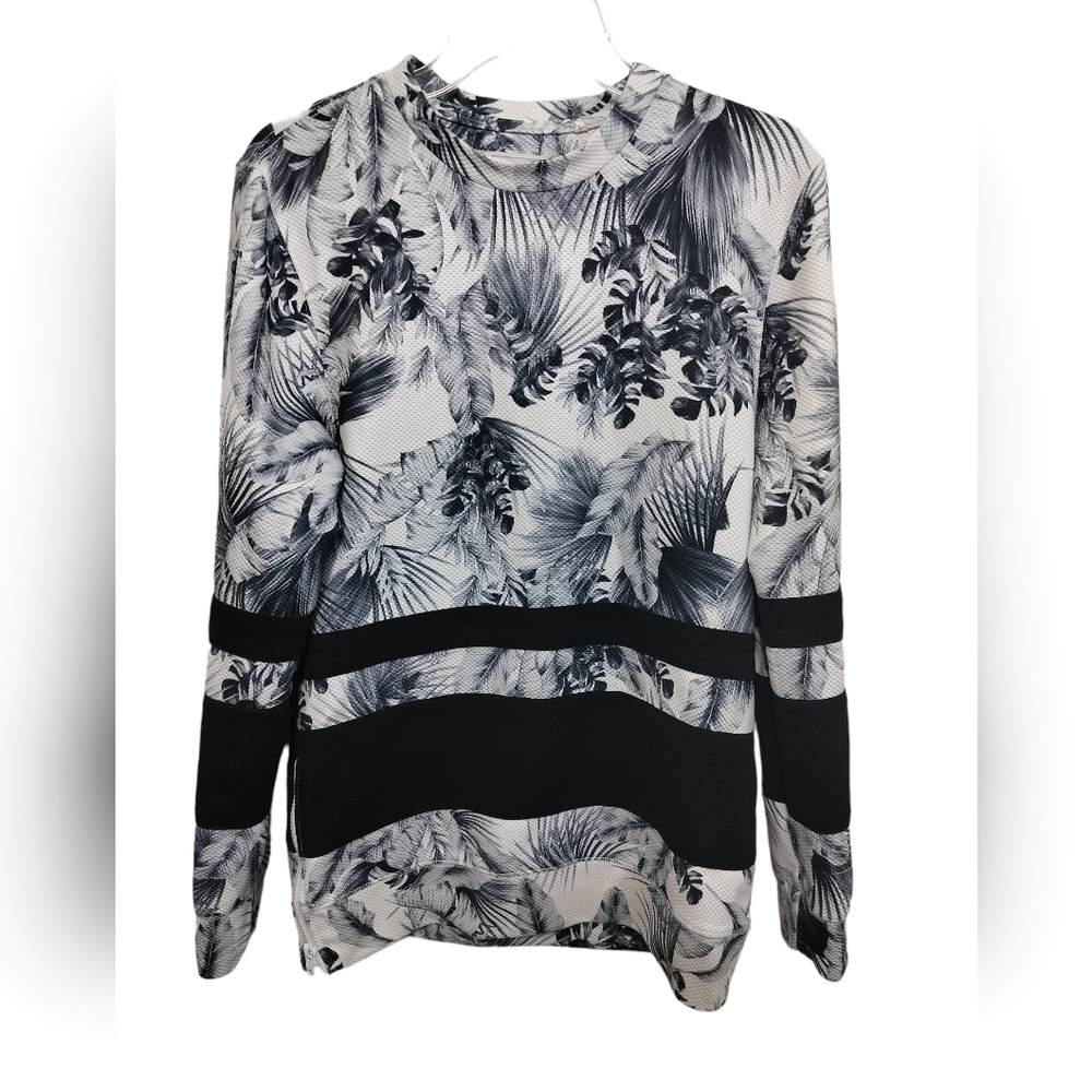 (M74) On The Byas Color Block Tropical Print Zip Sides Pullover Sweatshirt Sz S